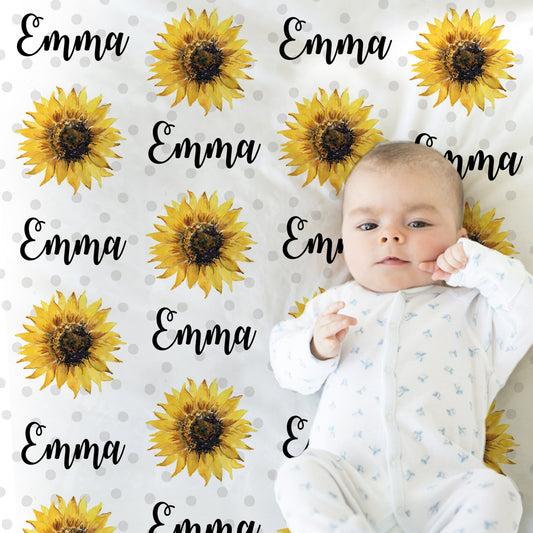 Personalized Sunflowers Baby Name Blanket Girl
