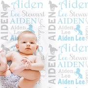 Wild horses baby blanket, personalized horse newborn blanket with name, horse theme baby shower gift, swaddle horse blanket (CHOOSE COLOR)
