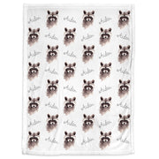 Raccoon baby name blanket personalized, cute animal blanket for boy, newborn gift, toddler, big kid size, choose material