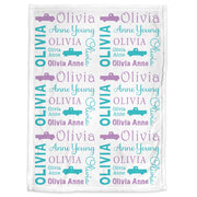 Vintage truck baby girl blanket, personalized newborn car blanket with name, oldies pick up truck swaddle, vehicle baby gift (CHOOSE COLOR)