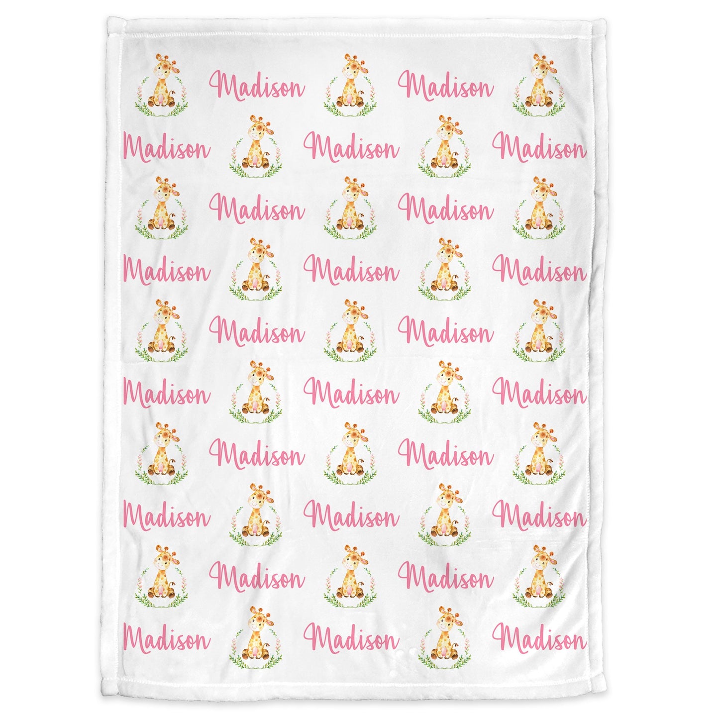 Baby girl giraffe blanket, personalized floral giraffe pink name blanket, watercolor floral greenery giraffe swaddle, giraffle baby gift