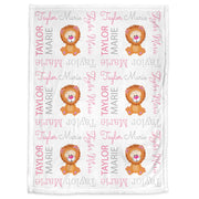 Personalized baby girl lion blanket, baby girl name blanket with lions, newborn lion baby gift, swaddle blanket with lions (CHOOSE COLORS)