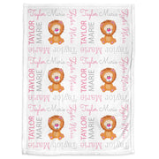 Personalized baby girl lion blanket, baby girl name blanket with lions, newborn lion baby gift, swaddle blanket with lions (CHOOSE COLORS)