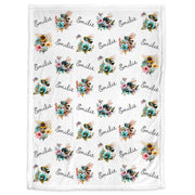 Personalized floral bee baby girl blanket, flower bee newborn swaddle blanket with name, floral bumble bees baby girl gift, baby blanket bee