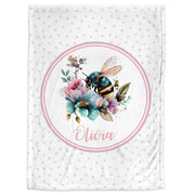 Bee baby girls name blanket, personalized bumble bee swaddle blanket, newborn spring bee baby gift with name, baby girl blanket with bees