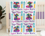 Rainbow dragon baby blanket,  personalized dragons newborn blanket, cute dragons baby girl gift, dragon theme swaddle blanket with name