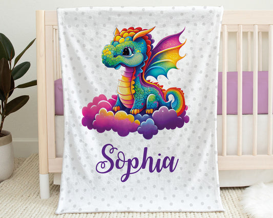 Personalized Dragon Baby Name Blanket Girl