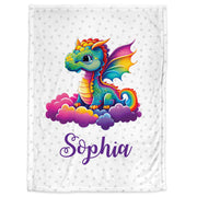 Rainbow dragon baby blanket, girl personalized dragons swaddle name blanket, newborn rainbow dragon baby gift, girl dragon blanket
