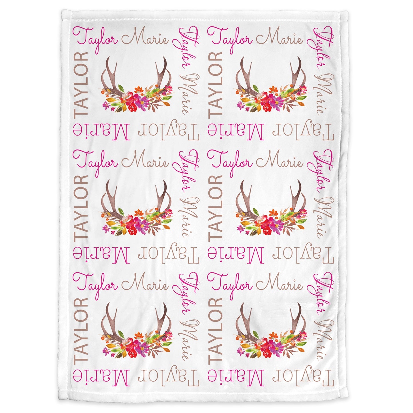 Floral deer antler baby blanket , girl newborn antler personalized blanket, hunting baby girl antler gifts, deer antler swaddle blanket