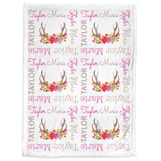 Floral deer antler baby blanket , girl newborn antler personalized blanket, hunting baby girl antler gifts, deer antler swaddle blanket