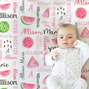 Summer watermelon baby blanket, girl melon baby blanket with name, personalized sweet watermelon slice newborn gift, watermelon swaddle girl