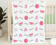 Personalized watermelon baby blanket, newborn watermelon baby gift with name, melon slice summer blanket, watermelon swaddle (CHOOSE COLORS)