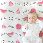Personalized watermelon baby blanket, newborn watermelon baby gift with name, melon slice summer blanket, watermelon swaddle (CHOOSE COLORS)