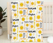Personalized girl sunshine baby blanket, summer sun swaddle blanket, sun newborn baby gift with name, summer sunshine baby girl gift,