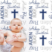 Baptism baby name blanket, newborn personalized christening cross blanket, baby boy or girl, religious baptism baby gift, (CHOOSE COLORS)