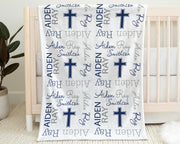 Baptism baby name blanket, newborn personalized christening cross blanket, baby boy or girl, religious baptism baby gift, (CHOOSE COLORS)