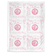 Monogram baby girl blanket, newborn baby name blanket, personalized round monogram initials baby gift, pink and gray swaddle (CHOOSE COLORS)