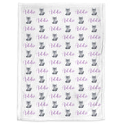 Baby girl wolf name blanket, personalized wolf baby blanket, newborn wolf theme baby gift, boy or girls wolf swaddle blanket, purple wolves