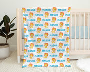 Cute boys personalized lion baby blanket, newborn lion theme name blanket, personalized lion animal gift, boys safari lion baby swaddle