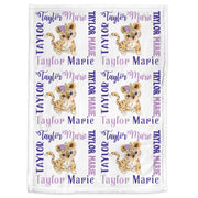 Tiger girl baby blanket, girls purple tigers blanket with name, personalized newborn tiger cub gift, tigers swaddle blanket (CHOOSE COLORS)