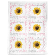 Sunflower baby blanket, newborn sunflowers blanket with name, sunflower girl personalized swaddle, sunflower baby girl gift (CHOOSE COLORS)