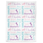 Personalized unicorn baby blanket, newborn baby girl swaddle blanket with name, pink and purple baby gift with unicorns, (CHOOSE COLORS)