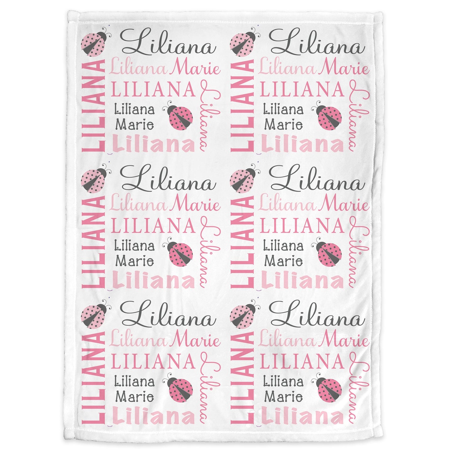 Personalized Ladybug Baby Name Blanket Girl Pink