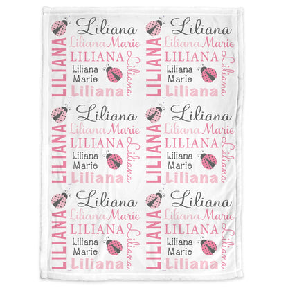 Personalized Ladybug Baby Name Blanket Girl Pink