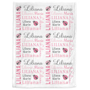 Ladybug baby girl blanket with name, personalized newborn ladybugs swaddle blanket, pink and gray ladybug baby gift, (CHOOSE COLORS)