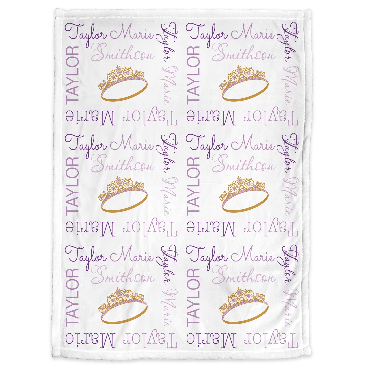 Princess crown baby blanket, personalized tiara name blanket, girls newborn princess swaddle, purple baby gift with crown, (CHOOSE COLORS)
