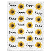 Chic sunflower baby blanket, girl blanket with sunflowers and name, baby girl personalized newborn flower swaddle blanket, floral baby gift