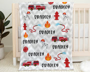 Fire truck blanket, firefighter personalized blanket, firetrucks fireman name swaddle blanket, newborn boy or girls firetruck baby gift