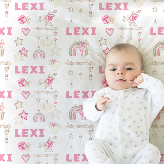Personalized Rainbow Baby Name Blanket Girl