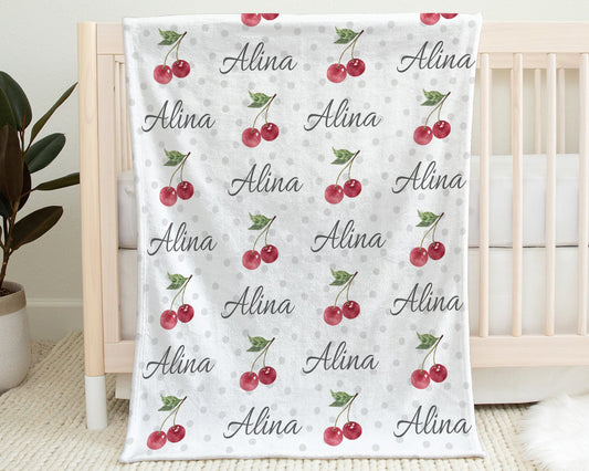 Personalized Cherries Baby Name Blanket Girl