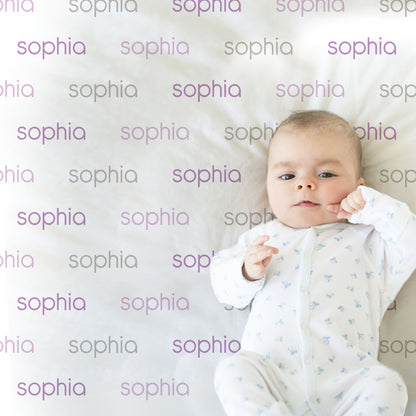 Baby girls blanket with repeating name, personalized swaddle blanket, newborn baby gift with name only, purple girls name baby blanket