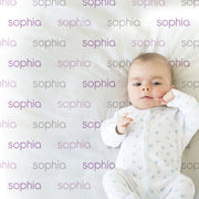 Baby girls blanket with repeating name, personalized swaddle blanket, newborn baby gift with name only, purple girls name baby blanket