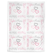 Hearts baby girl blanket, personalized swaddle blanket with hearts, pink and gray sweetheart blanket, newborn baby heart gift with name