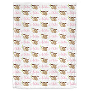 Sloth baby blanket with name, personalized sloth bear baby girl swaddle blanket, newborn sloth baby gift, pink sloths blanket with name