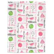 Summer watermelon baby blanket, girl melon baby blanket with name, personalized sweet watermelon slice newborn gift, watermelon swaddle girl