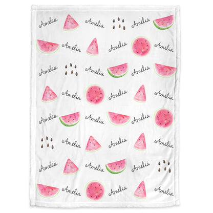 Personalized watermelon baby blanket, newborn watermelon baby gift with name, melon slice summer blanket, watermelon swaddle (CHOOSE COLORS)