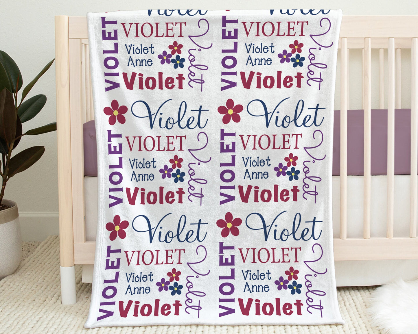 Personalized Flowers Baby Name Blanket Girl