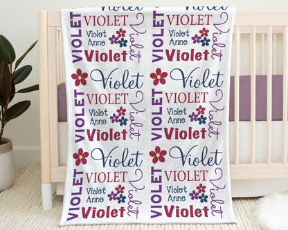 Personalized Flowers Baby Name Blanket Girl