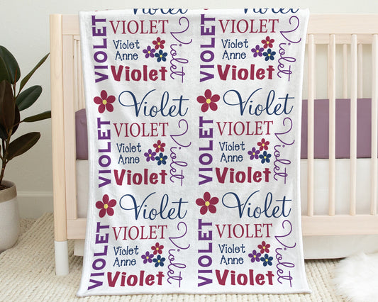 Personalized Flowers Baby Name Blanket Girl