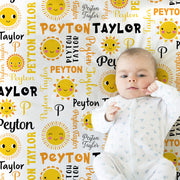 Personalized girl sunshine baby blanket, summer sun swaddle blanket, sun newborn baby gift with name, summer sunshine baby girl gift,