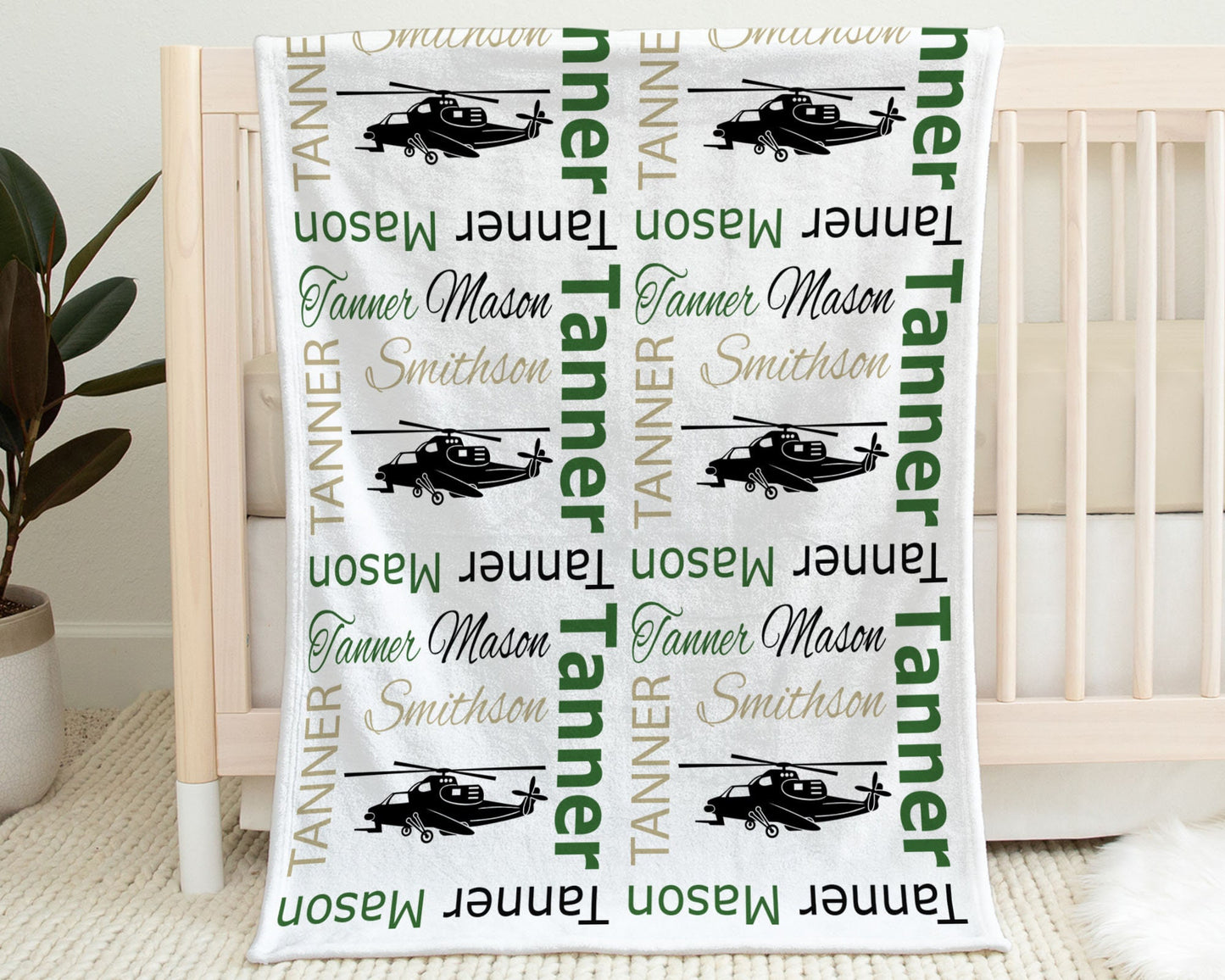 Personalized helicopter baby blanket, newborn helicopter baby gift with name, boys or girls helicopter pilot swaddle blanket