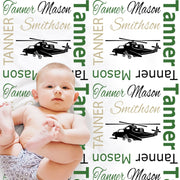 Personalized helicopter baby blanket, newborn helicopter baby gift with name, boys or girls helicopter pilot swaddle blanket