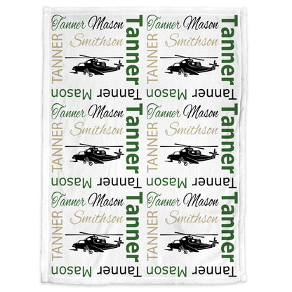 Personalized helicopter baby blanket, newborn helicopter baby gift with name, boys or girls helicopter pilot swaddle blanket