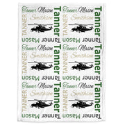 Personalized helicopter baby blanket, newborn helicopter baby gift with name, boys or girls helicopter pilot swaddle blanket