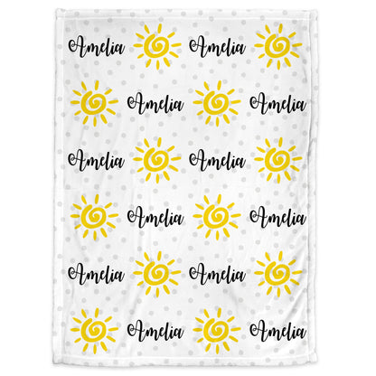 Sunshine baby blanket, summer boy or girl name blanket, personalized sunshine swaddle blanket, sun baby gift with name, sunshine blanket