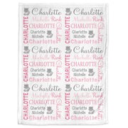 Newborn fox baby girl name blanket, pink and gray swaddle blanket with gray foxes, fox personalized baby gift with name (CHOOSE COLORS)
